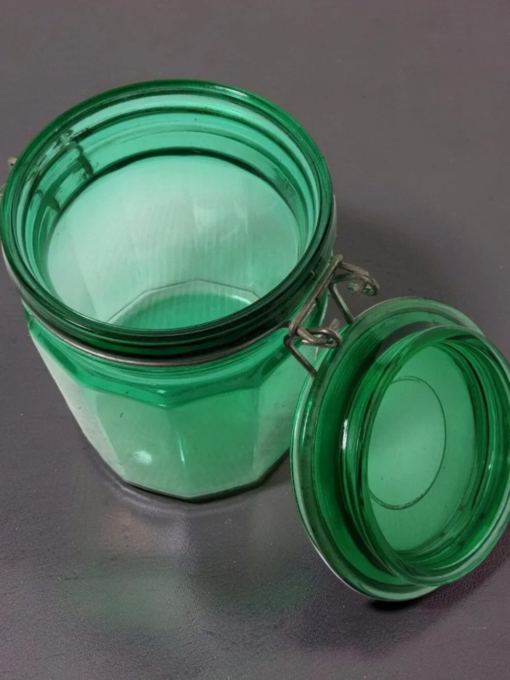 Vintage Juniper Green Paneled Glass Canister Locking Lid Jar
